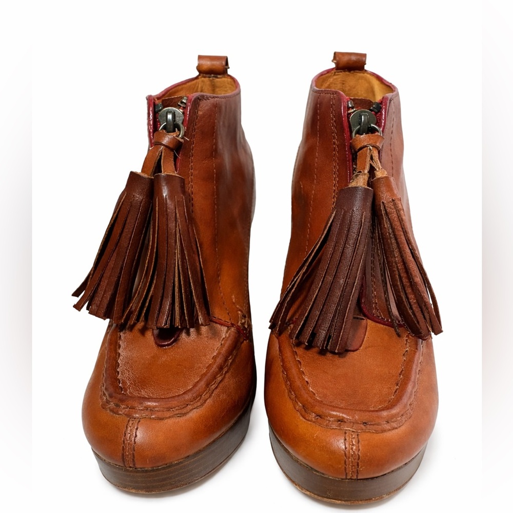 Coach Cary Platform Ankle Booties Legacy Collection Cognac Leather w/ Tassel Zip - Picture 3 of 13